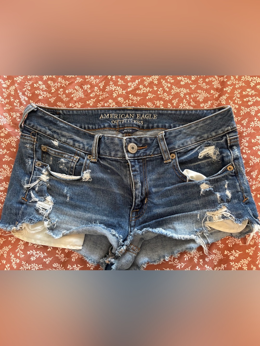 American Eagle Outfitters Medium Blue Distressed Denim Shorts
